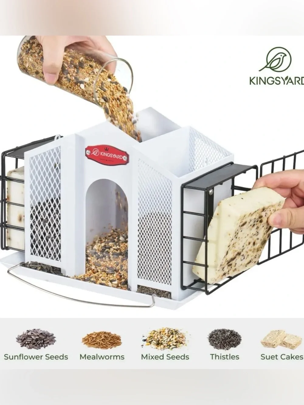 3 In 1 Outdoor Metal Bird Feeder Large Capacity Hanging Seed  Double Suet Feeder
